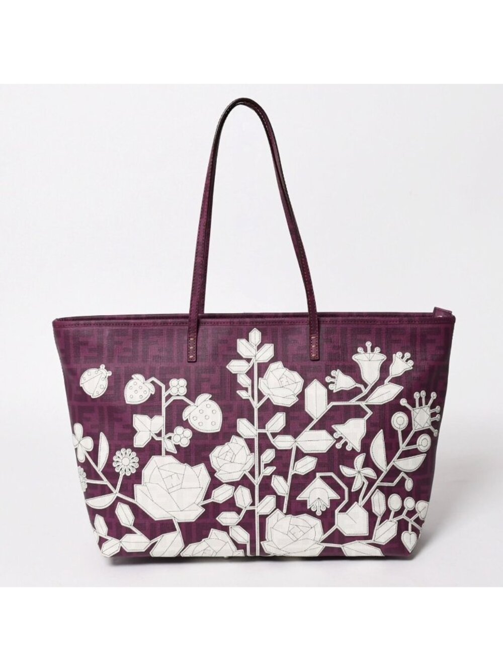 Fendi Tote Bag Purple White Floral Pattern Zucca Canvas
